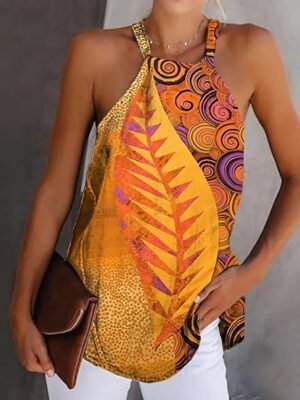 Boho Ethnic Graphic Halter Neck Sleeveless Summer Camisole - Image 3