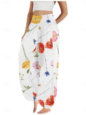 Boho Ethnic High Waist Floral Full Length Wide Leg Trousers - Image 1