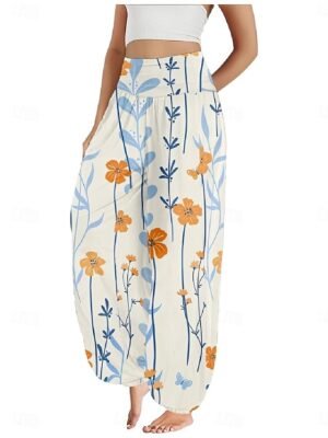 Boho Ethnic High Waist Floral Full Length Wide Leg Trousers - Image 10