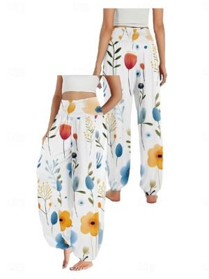 Boho Ethnic High Waist Floral Full Length Wide Leg Trousers - Image 15