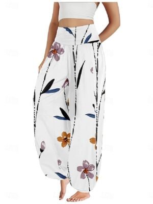Boho Ethnic High Waist Floral Full Length Wide Leg Trousers - Image 19