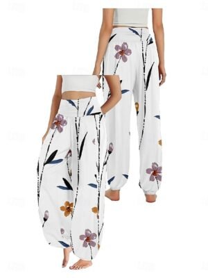 Boho Ethnic High Waist Floral Full Length Wide Leg Trousers - Image 21