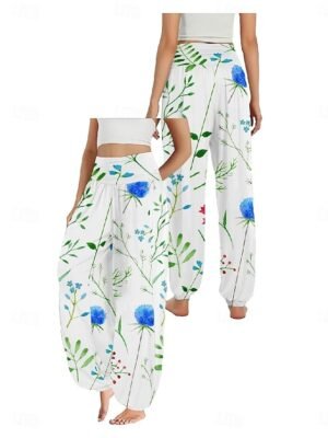 Boho Ethnic High Waist Floral Full Length Wide Leg Trousers - Image 24