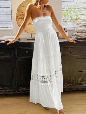 Boho Loose Fit Lace Strapless Sleeveless Maxi Dress - Image 1