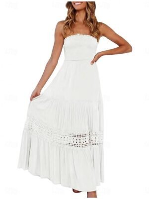 Boho Loose Fit Lace Strapless Sleeveless Maxi Dress - Image 11