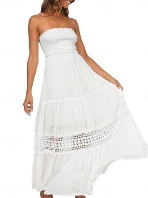 Boho Loose Fit Lace Strapless Sleeveless Maxi Dress - Image 12