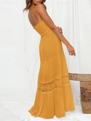 Boho Loose Fit Lace Strapless Sleeveless Maxi Dress - Image 15