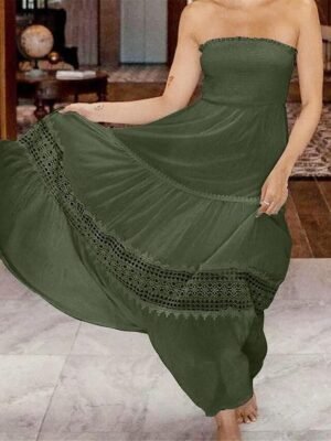 Boho Loose Fit Lace Strapless Sleeveless Maxi Dress - Image 16