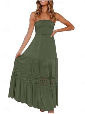 Boho Loose Fit Lace Strapless Sleeveless Maxi Dress - Image 18