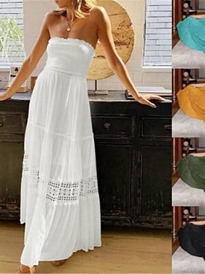 Boho Loose Fit Lace Strapless Sleeveless Maxi Dress - Image 3