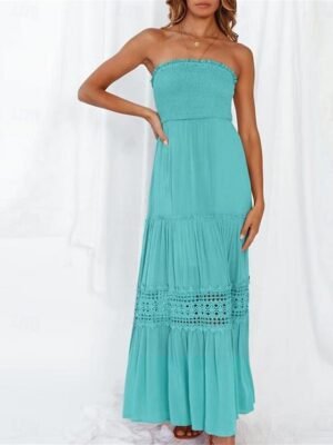Boho Loose Fit Lace Strapless Sleeveless Maxi Dress - Image 5