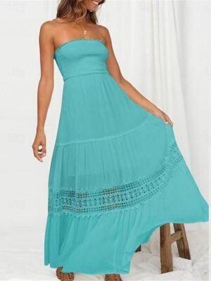 Boho Loose Fit Lace Strapless Sleeveless Maxi Dress - Image 6
