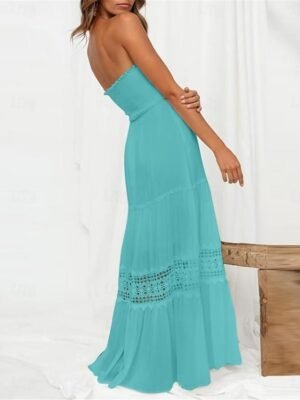 Boho Loose Fit Lace Strapless Sleeveless Maxi Dress - Image 7