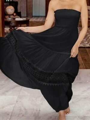 Boho Loose Fit Lace Strapless Sleeveless Maxi Dress - Image 8