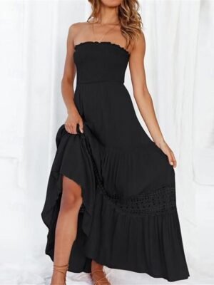 Boho Loose Fit Lace Strapless Sleeveless Maxi Dress - Image 9