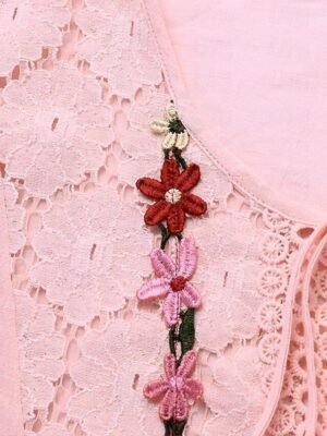 Boho Loose Floral Round Neck Short Sleeve Lace Blouse - Image 6