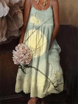 Boho Loose Geometric Floral Spaghetti Strap Maxi Sundress - Image 7