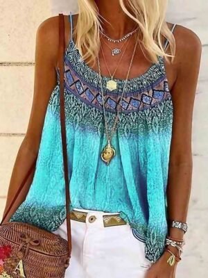 Boho Loose Geometric Strap Sleeveless Camisole Top - Image 1