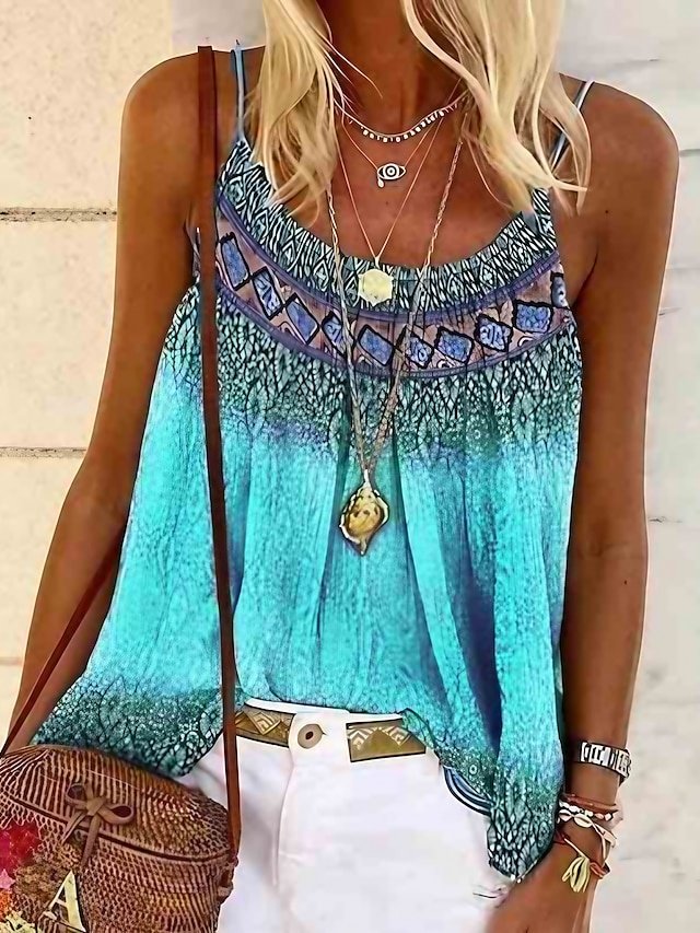 Boho Loose Geometric Strap Sleeveless Camisole Top - Image 1