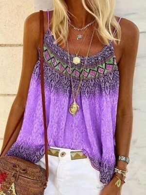 Boho Loose Geometric Strap Sleeveless Camisole Top - Image 2