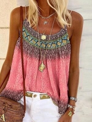Boho Loose Geometric Strap Sleeveless Camisole Top - Image 4