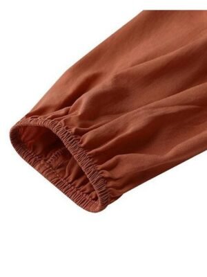 Boho Loose Pure Colour V Neck Long Sleeve Maxi Dress - Image 9