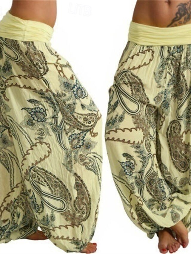 Boho Micro-elastic Elastic Waist Full Length Harem Pants - Image 2