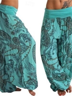Boho Micro-elastic Elastic Waist Full Length Harem Pants - Image 3