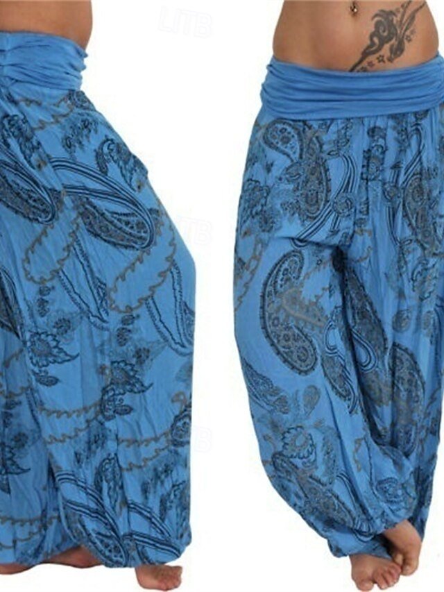 Boho Micro-elastic Elastic Waist Full Length Harem Pants - Image 4