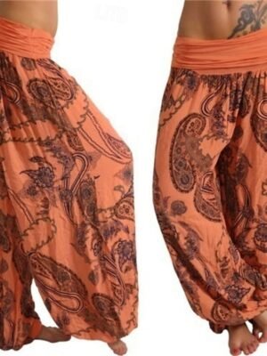 Boho Micro-elastic Elastic Waist Full Length Harem Pants - Image 5