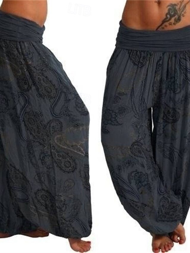 Boho Micro-elastic Elastic Waist Full Length Harem Pants - Image 6