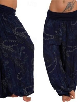 Boho Micro-elastic Elastic Waist Full Length Harem Pants - Image 7