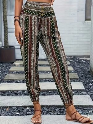 Boho Mid Waist Geometric Full Length Joggers - Image 11