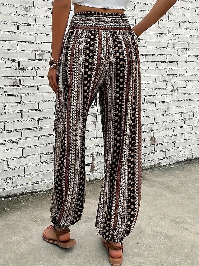 Boho Mid Waist Geometric Full Length Joggers - Image 2