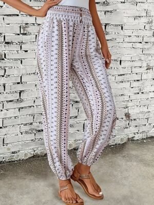 Boho Mid Waist Geometric Full Length Joggers - Image 8