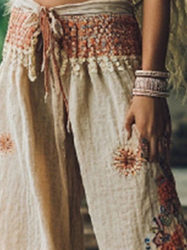 Boho Regular Fit Floral High Waist Full Length Palazzo Trousers - Image 2