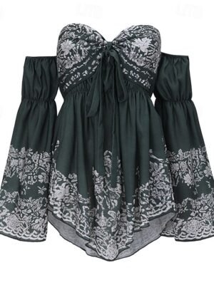 Boho Regular Fit Floral Off Shoulder Long Sleeve Mini Dress - Image 3