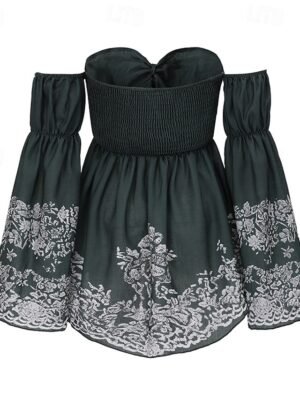 Boho Regular Fit Floral Off Shoulder Long Sleeve Mini Dress - Image 4