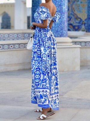 Boho Regular Fit Floral Off Shoulder Short Sleeve Maxi Dress - Image 2