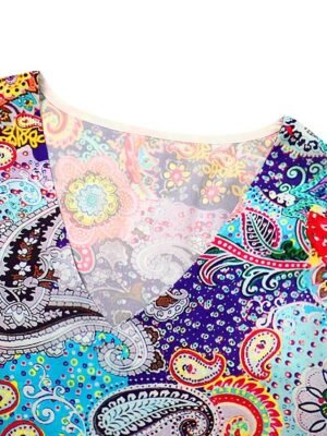 Boho Regular Fit Floral Paisley V Neck Ruffle Sleeve Mini Dress - Image 9