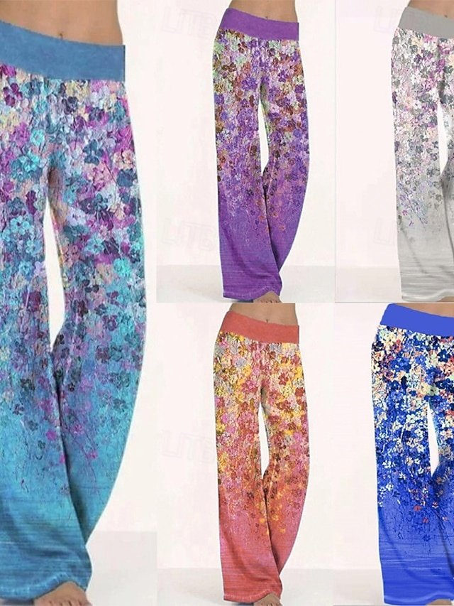 Boho Regular Fit Floral Print Full Length Wide Leg Trousers - Image 1