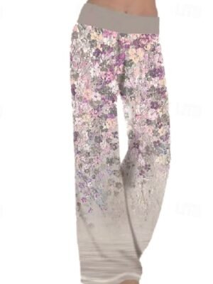 Boho Regular Fit Floral Print Full Length Wide Leg Trousers - Image 3