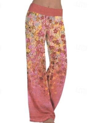 Boho Regular Fit Floral Print Full Length Wide Leg Trousers - Image 4
