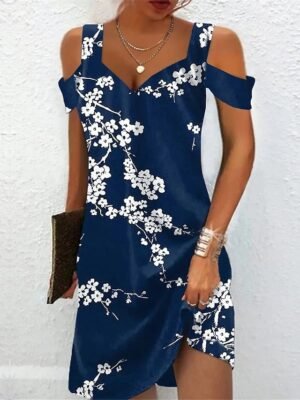Boho Regular Fit Floral Sweetheart Short Sleeve Midi Dress - Image 1