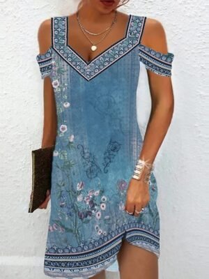 Boho Regular Fit Floral Sweetheart Short Sleeve Midi Dress - Image 11