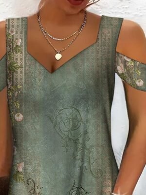 Boho Regular Fit Floral Sweetheart Short Sleeve Midi Dress - Image 2