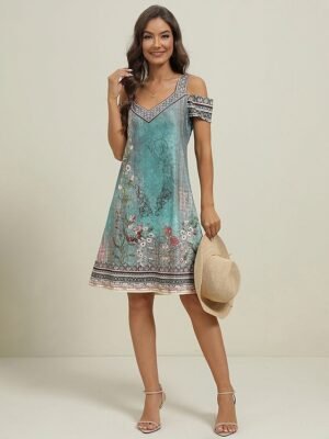 Boho Regular Fit Floral Sweetheart Short Sleeve Midi Dress - Image 20