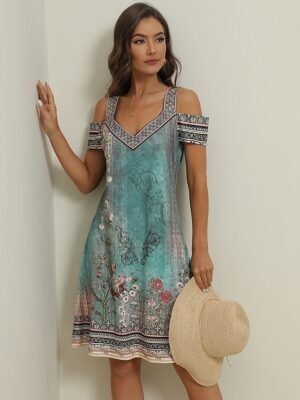 Boho Regular Fit Floral Sweetheart Short Sleeve Midi Dress - Image 22