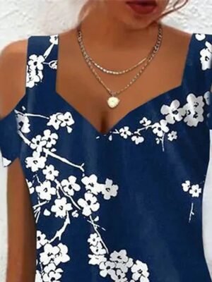 Boho Regular Fit Floral Sweetheart Short Sleeve Midi Dress - Image 3