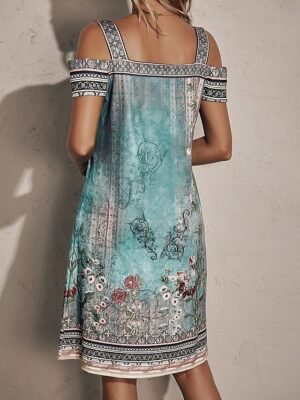 Boho Regular Fit Floral Sweetheart Short Sleeve Midi Dress - Image 6